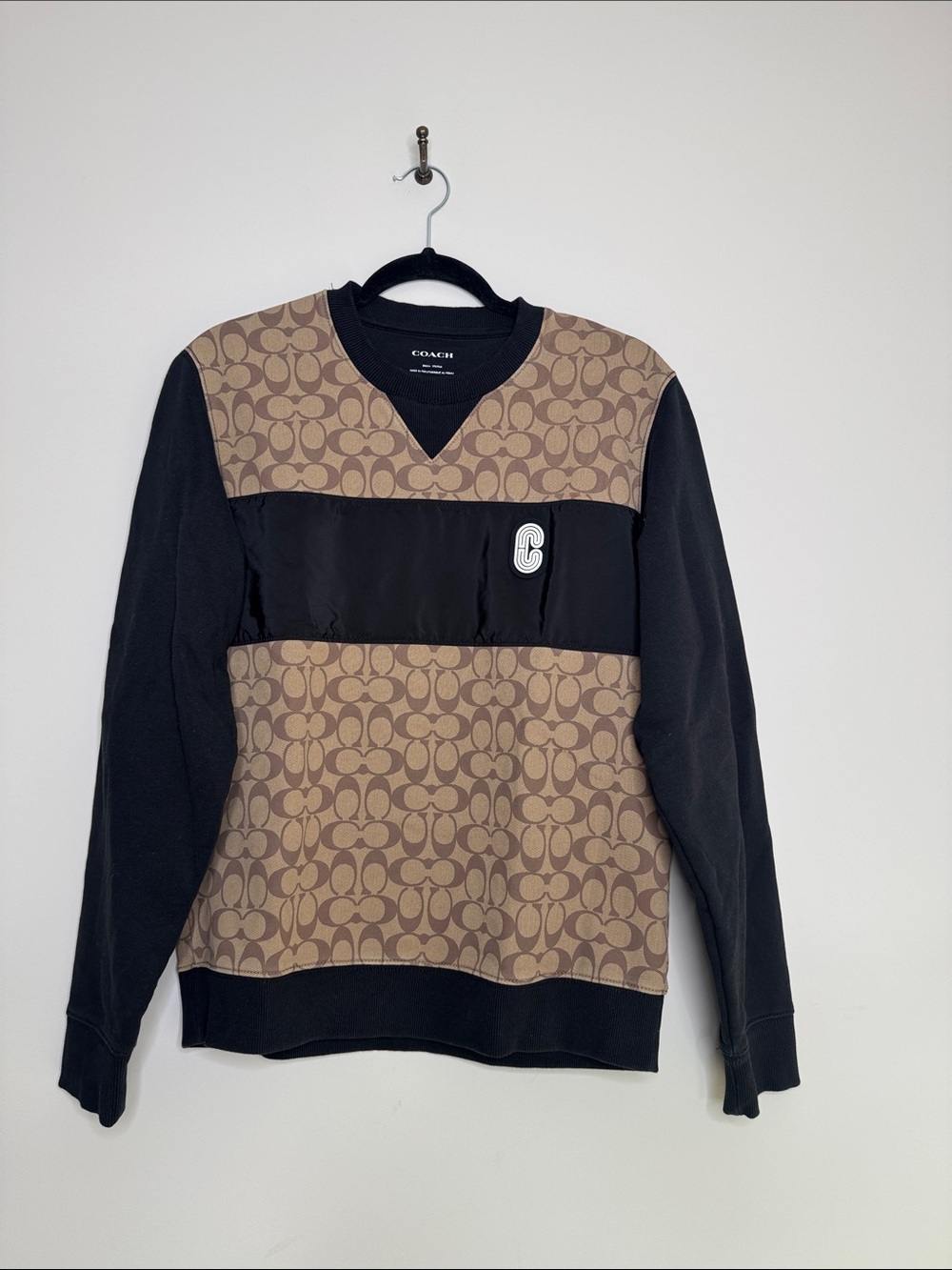 Coach Men’s Brown & Black V-Neck Signature Panel Sweater